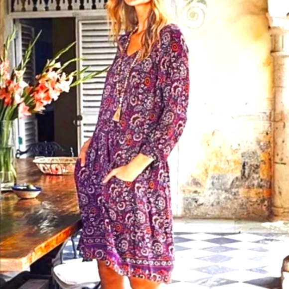 🌾GARNET HILL BOHEMIAN POCKET DETAIL DRESS, SIZE 10 - Picture 2 of 13